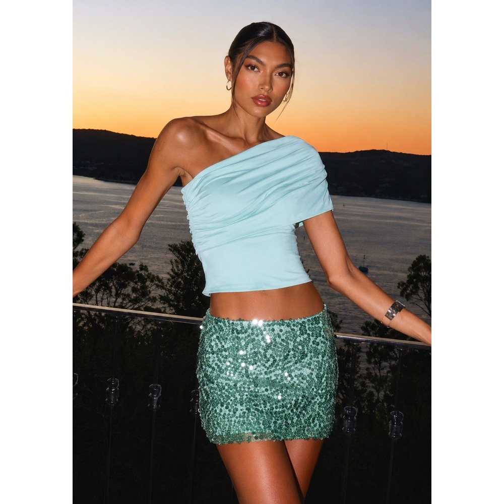 Peppermayo Aqua Sequin Mini Skirt Size S/M
